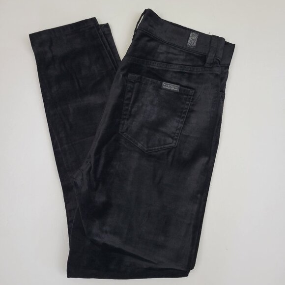 7 For All Mankind High Rise Skinny Ankle Velvet Button Up Black Jean - Picture 6 of 12